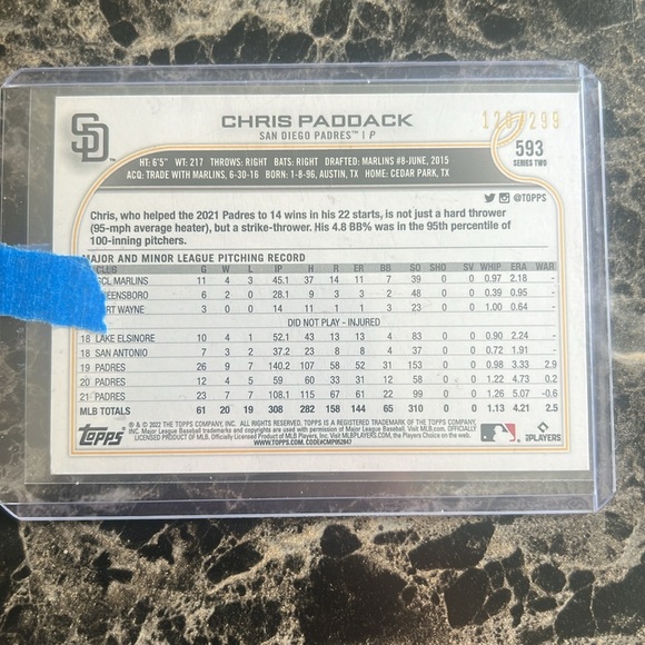 Chris Paddack Orange Topps Insert /299 - Picture 2 of 2